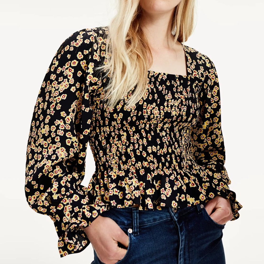 Tommy Hilfiger Floral Smocked Peplum Top